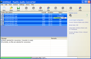 An audio conversion session in progress - 
	  Huelix Audio Converter running under the default Blue XP theme.