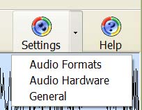Accessing Settings from the tool bar menu